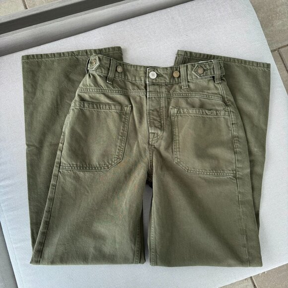 Free People Palmer Cuffed Wide Leg Jeans Mid Rise Washed Green 25 - Picture 4 of 11